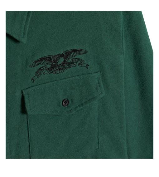 Antihero Basic Eagle Flannel Shirt Dark Green/Black Emb - Image 2