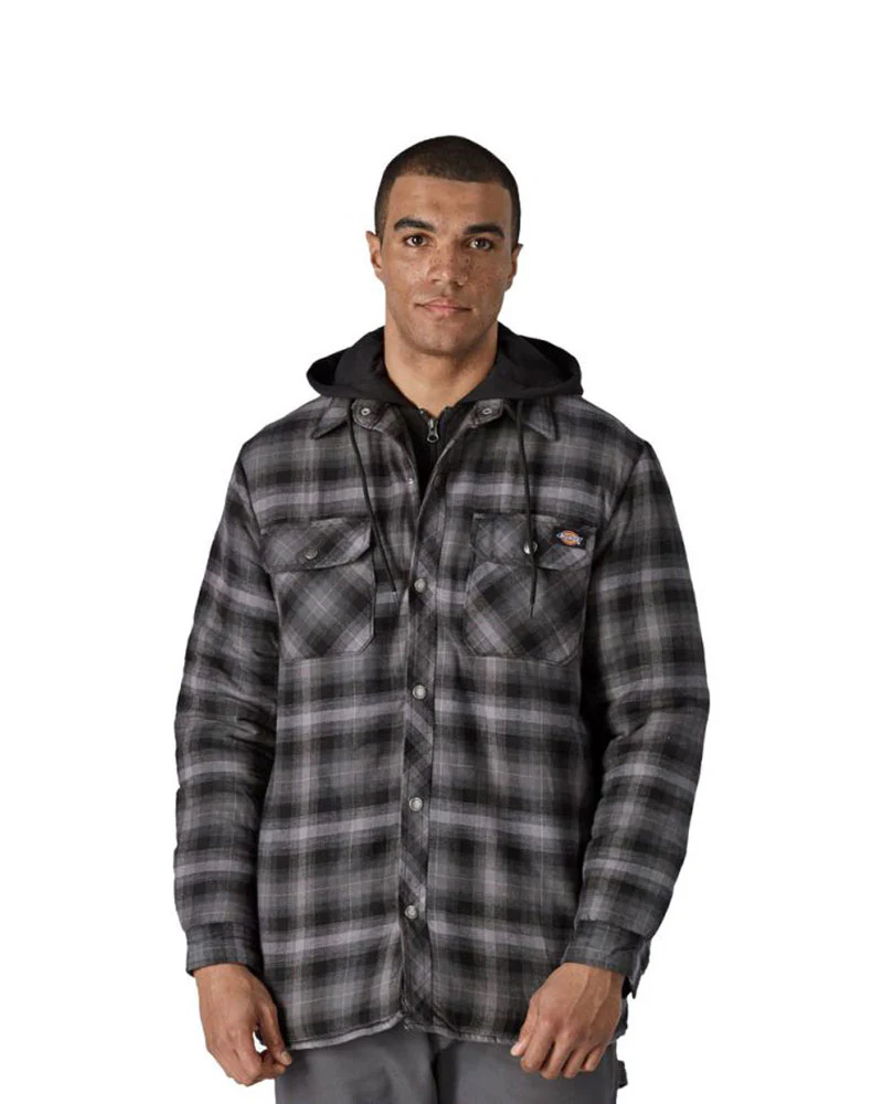 Dickies Fleece Hooded Flannel Shirt Jacket - Charcoal