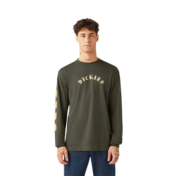 Dickies x Spitfire Knit Long Sleeve T-Shirt - Olive Green - Image 2