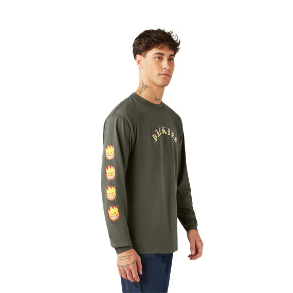 Dickies x Spitfire Knit Long Sleeve T-Shirt - Olive Green - Image 3