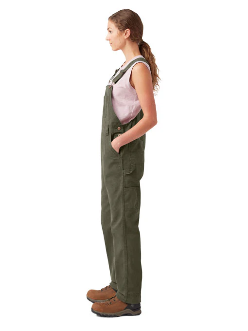 Dickies Women's Relaxed Fit Bib Overalls Rinsed Moss Green - Image 3