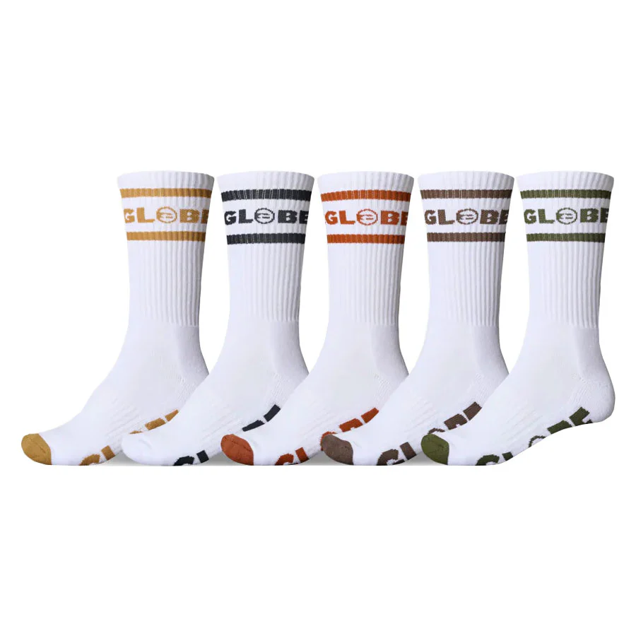 Globe Tilt Hi Crew Sock 5-Pack White/Assorted