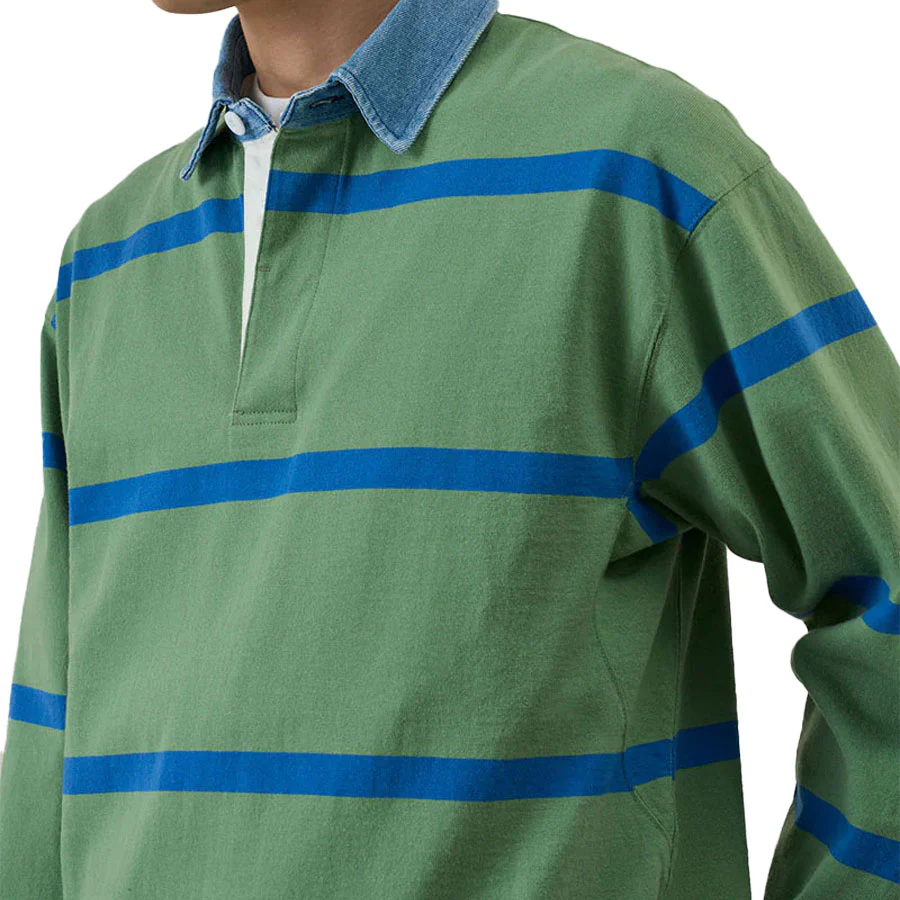 Gramicci Langdon Rugby Shirt Olive/Blue - Image 2