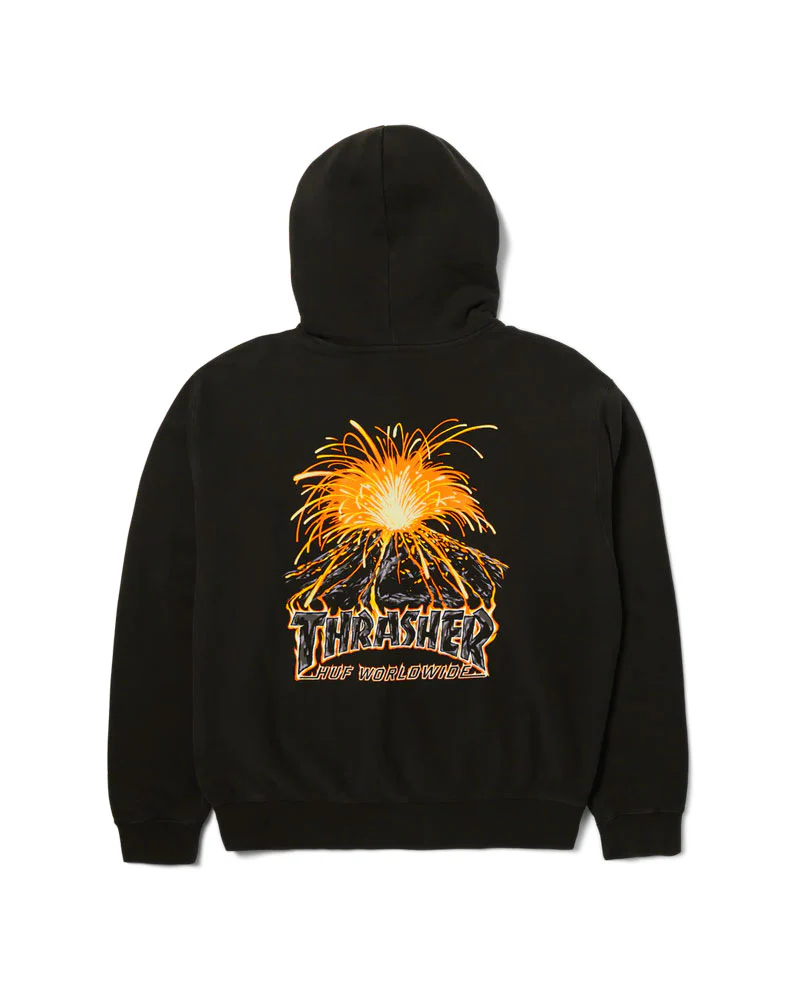 HUF x Thrasher Meltdown Heavyweight Hoodie Washed Black - Image 2