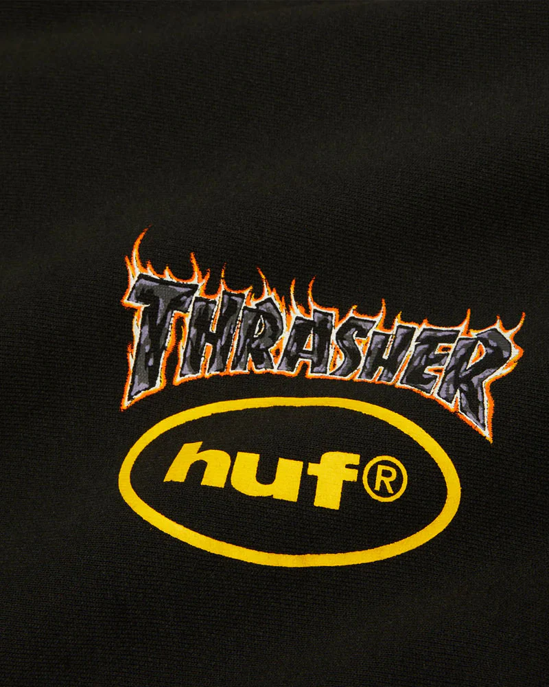 HUF x Thrasher Meltdown Heavyweight Hoodie Washed Black - Image 3