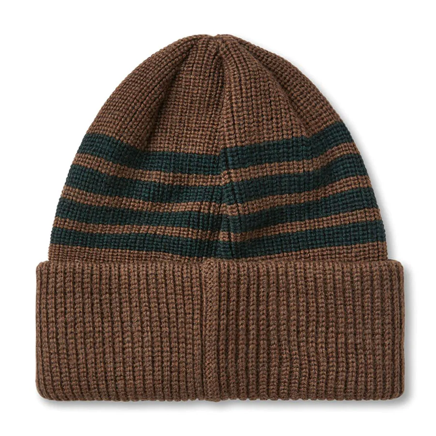 Polar Stripe Merino Wool Beanie Brass/Dark Green - Image 2