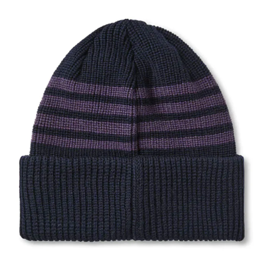 Polar Stripe Merino Wool Beanie Navy/Purple - Image 2