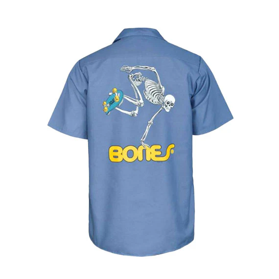 Powell Peralta Skateboard Skeleton Work Shirt Postal Blue