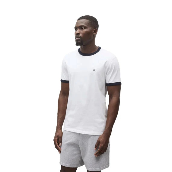 Reigning Champ Jersey Ringer Standard T-Shirt White/Navy - Image 2