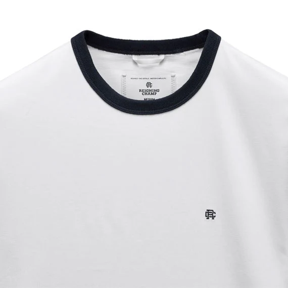 Reigning Champ Jersey Ringer Standard T-Shirt White/Navy - Image 3