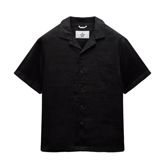 Reigning Champ Linen Retreat Relaxed Camp Button Shirt Black