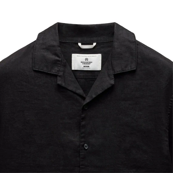 Reigning Champ Linen Retreat Relaxed Camp Button Shirt Black - Image 2