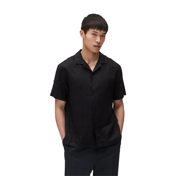 Reigning Champ Linen Retreat Relaxed Camp Button Shirt Black - Image 3