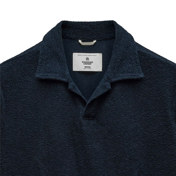 Reigning Champ Textured Terry Standard Polo Shirt Navy - Image 2
