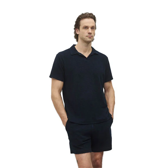 Reigning Champ Textured Terry Standard Polo Shirt Navy - Image 3