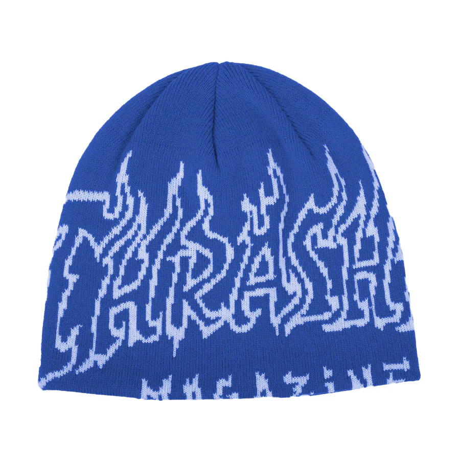 Thrasher Fire Outlined Skully Beanie - Blue