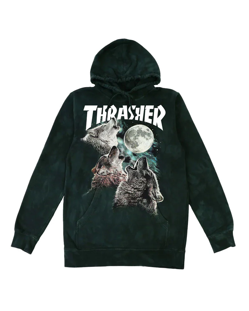 Thrasher Wolves Hood Washed Black
